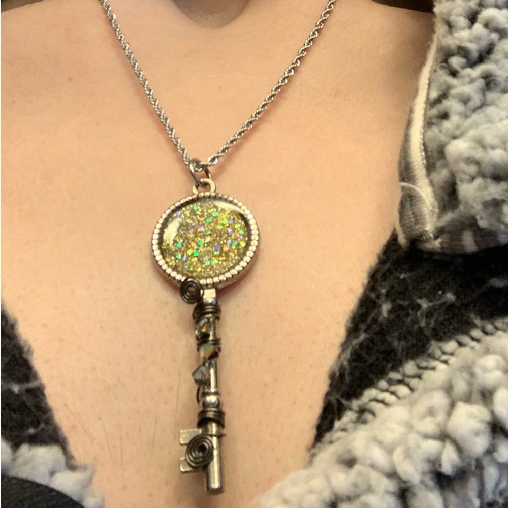 Key Pendant on Silver tone Chain